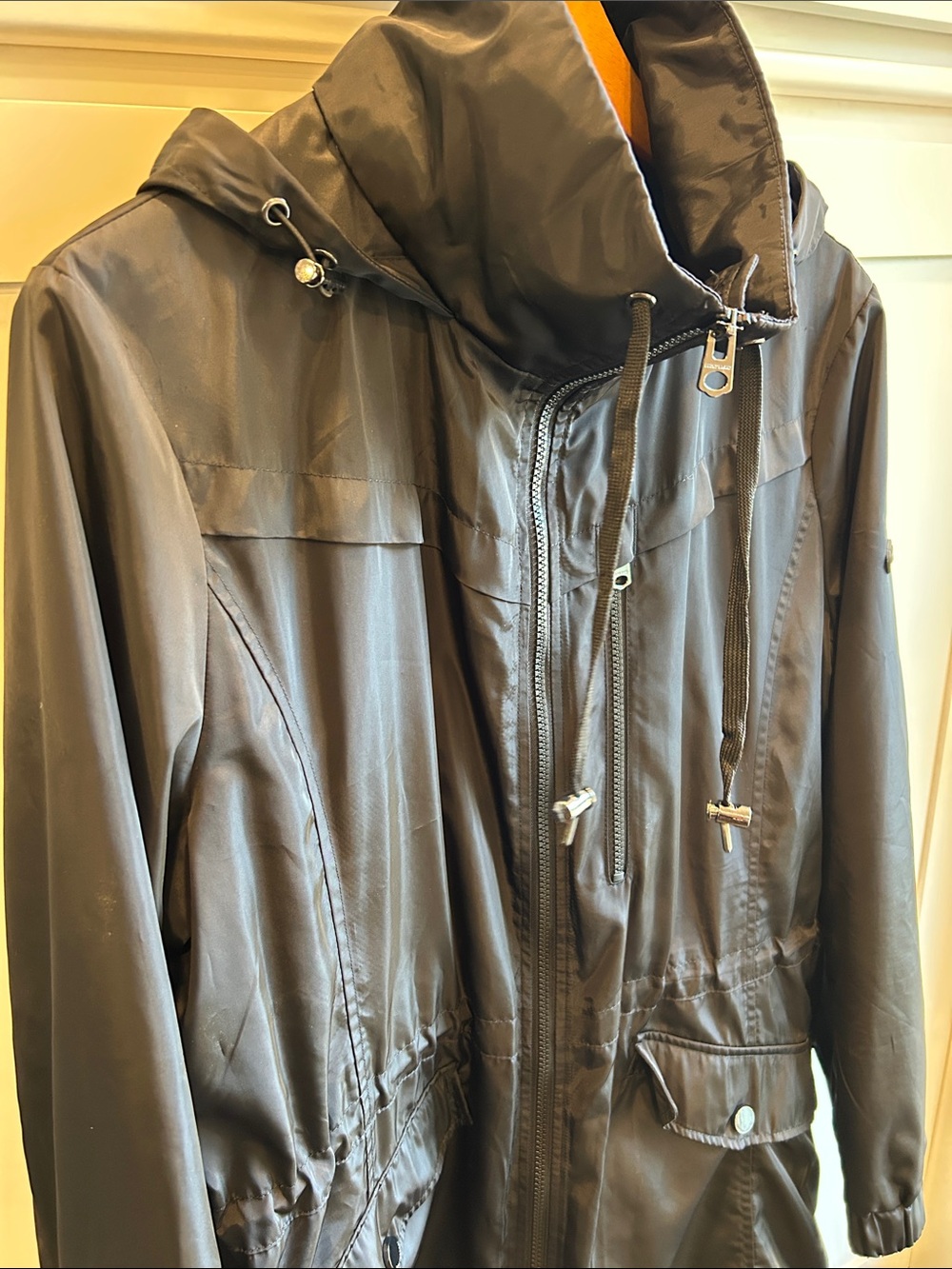 Lucky Brand Women’s Black Anorak Hooded Raincoat Minimalist Large - Picture 3 of 16
